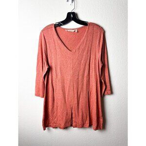 Soft Surroundings Orange Tunic Top Women's Medium 3/4 Sleeve V-Neck Lightweight
